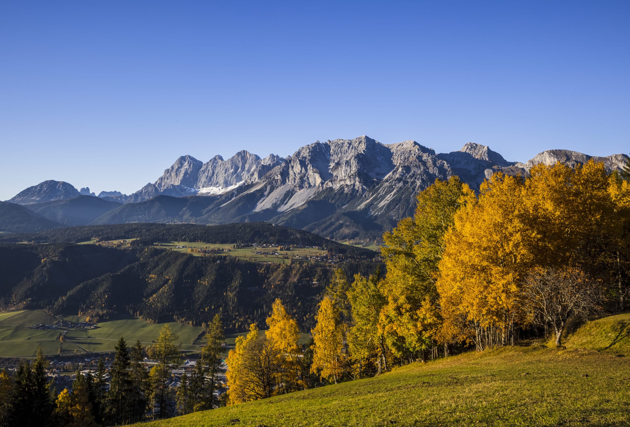 Autumn landscape with Ramsau and Dachstein